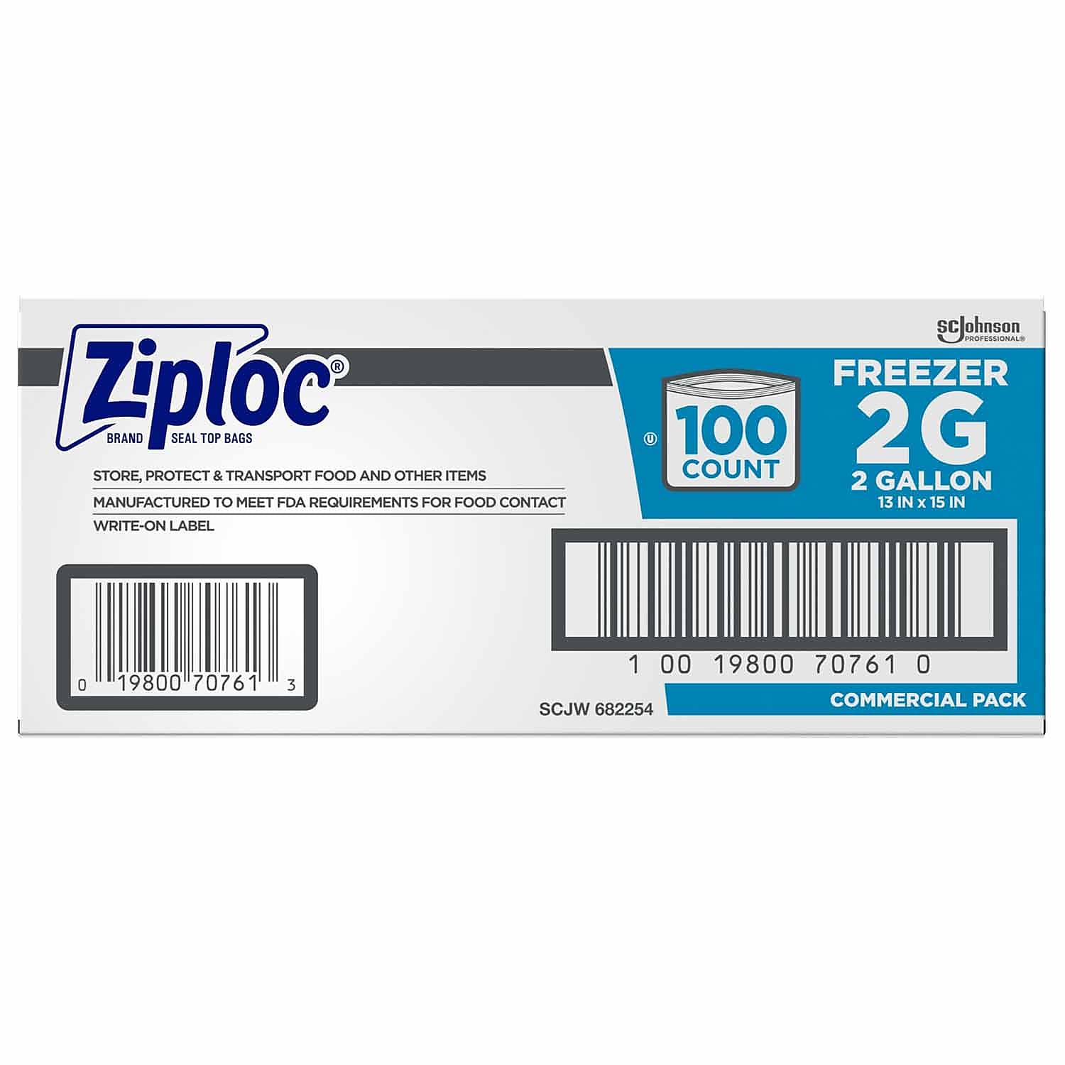 Ziploc Double Zipper Freezer Storage Bags, 2 Gallon, 100 Bags/Carton