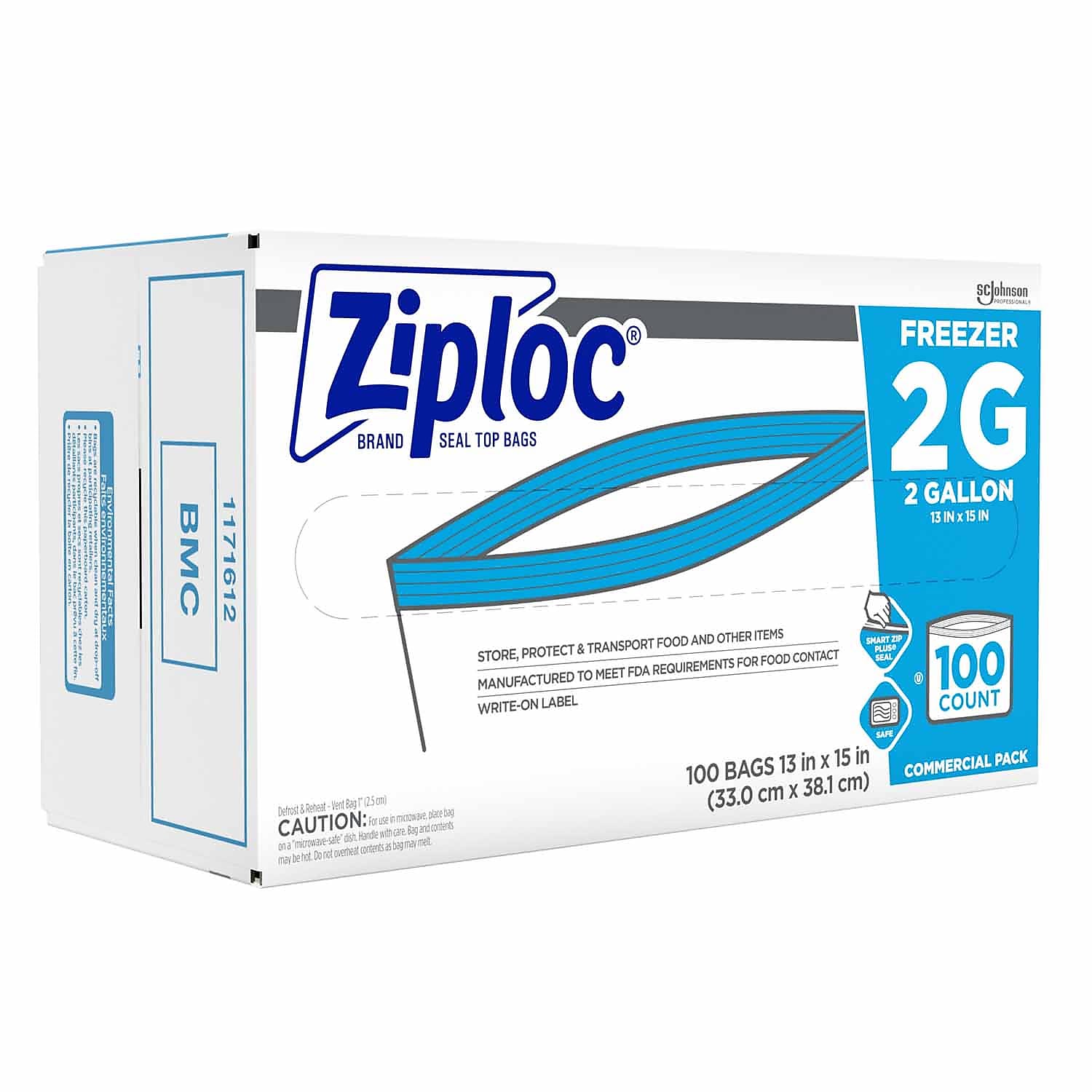 Ziploc Double Zipper Freezer Storage Bags, 2 Gallon, 100 Bags/Carton