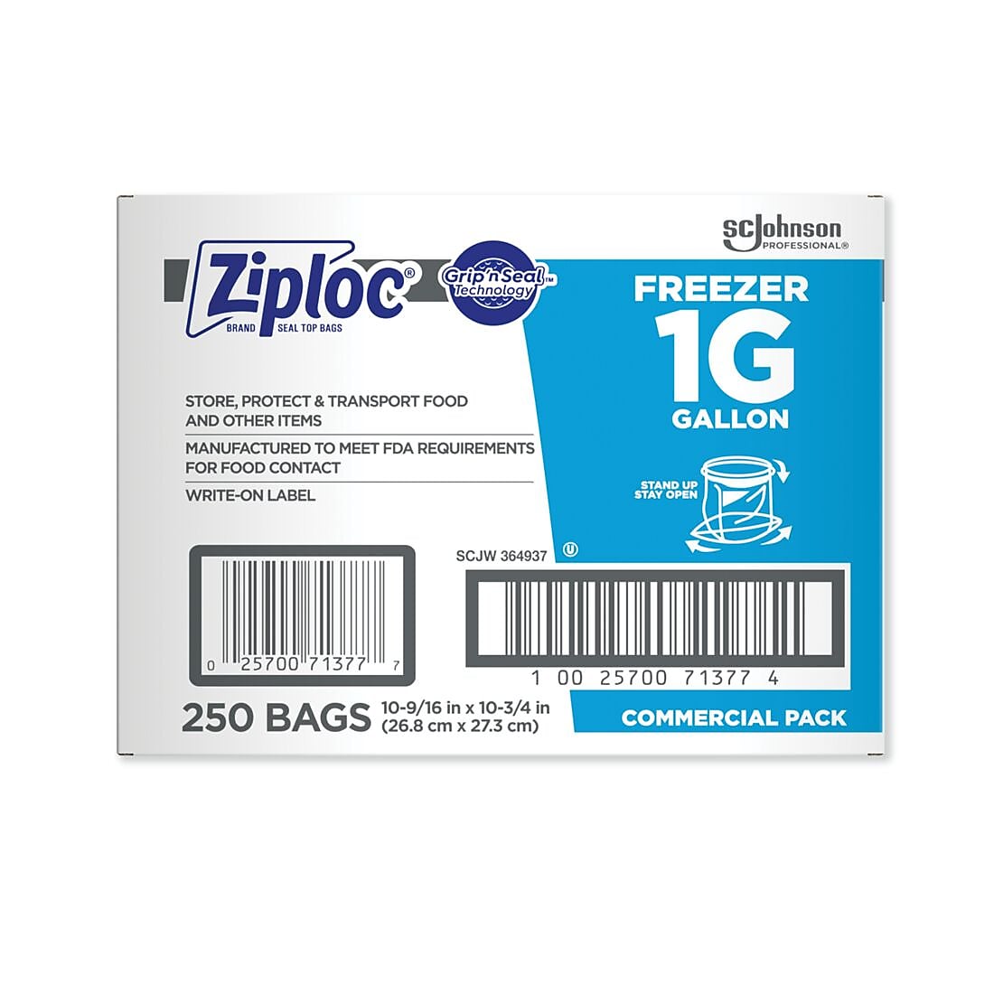 Ziploc Double Zipper Freezer Storage Bags, Gallon, 250 Bags/Carton
