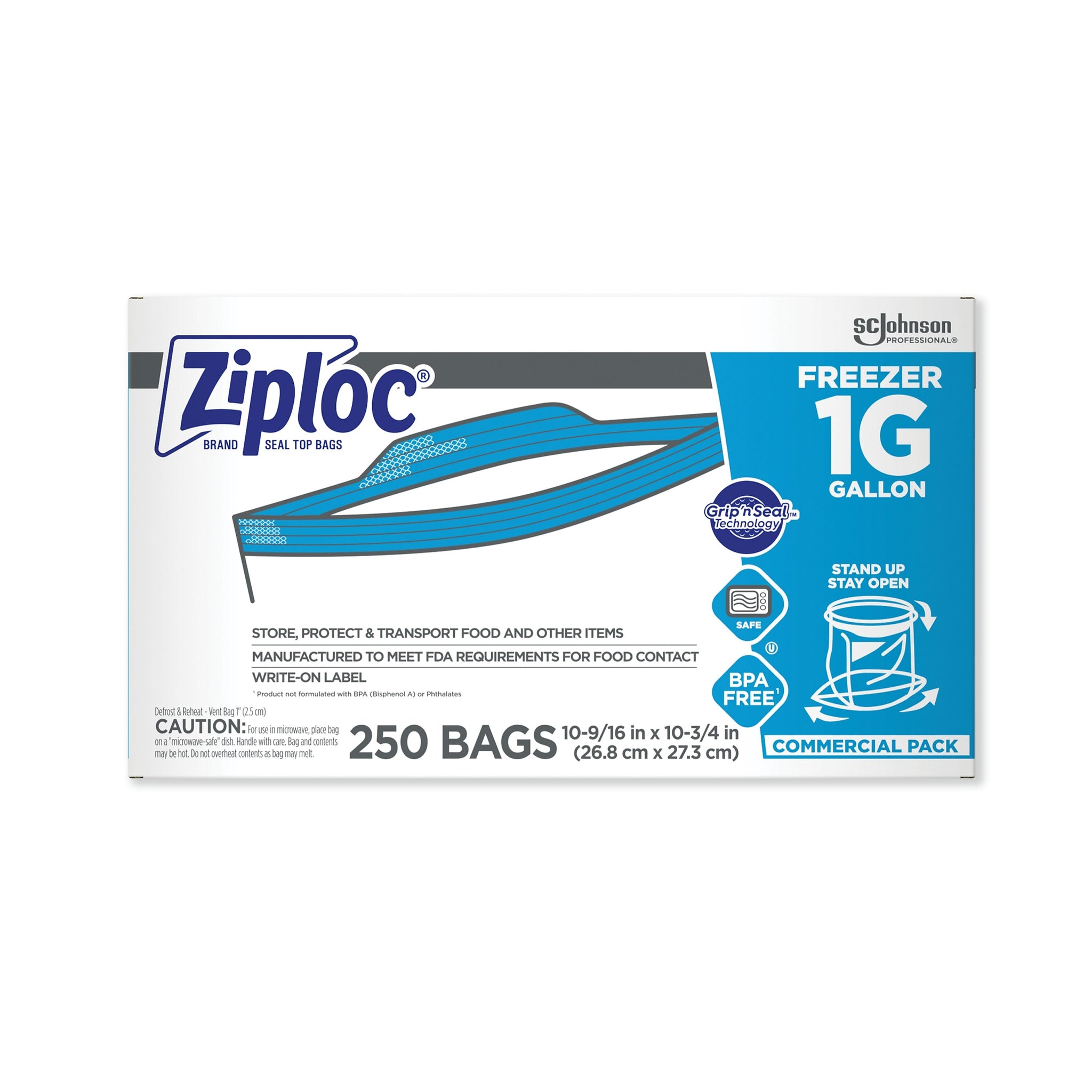 Ziploc Double Zipper Freezer Storage Bags, Gallon, 250 Bags/Carton