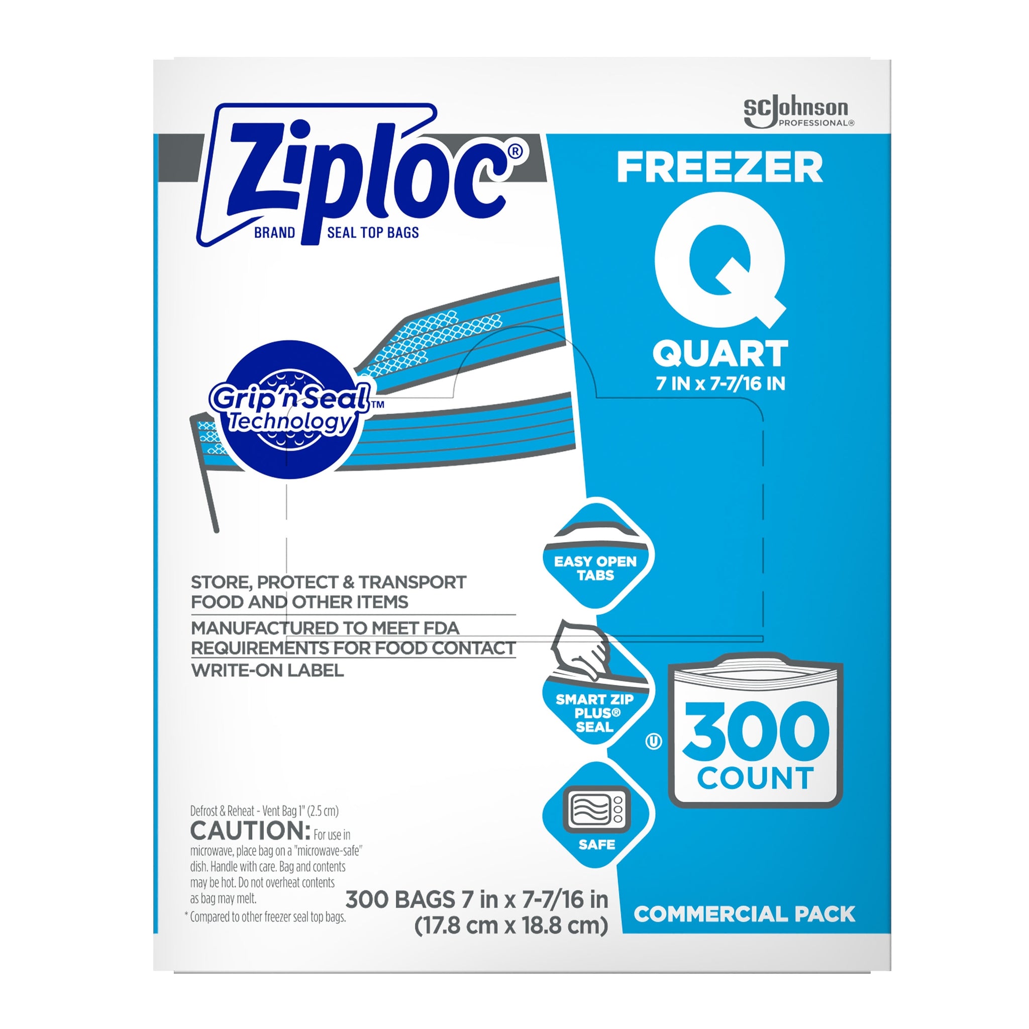 Ziploc Double Zipper Freezer Storage Bags, Quart, 300 Bags/Carton