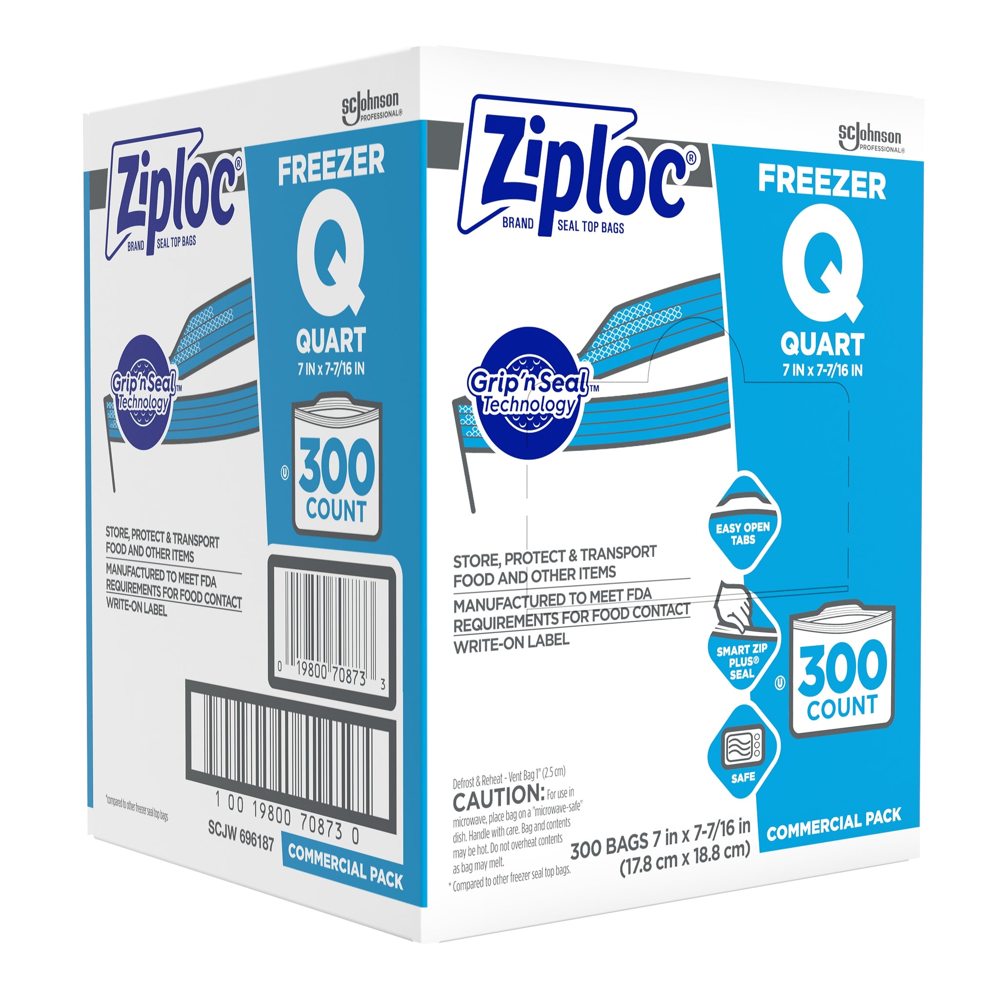 Ziploc Double Zipper Freezer Storage Bags, Quart, 300 Bags/Carton