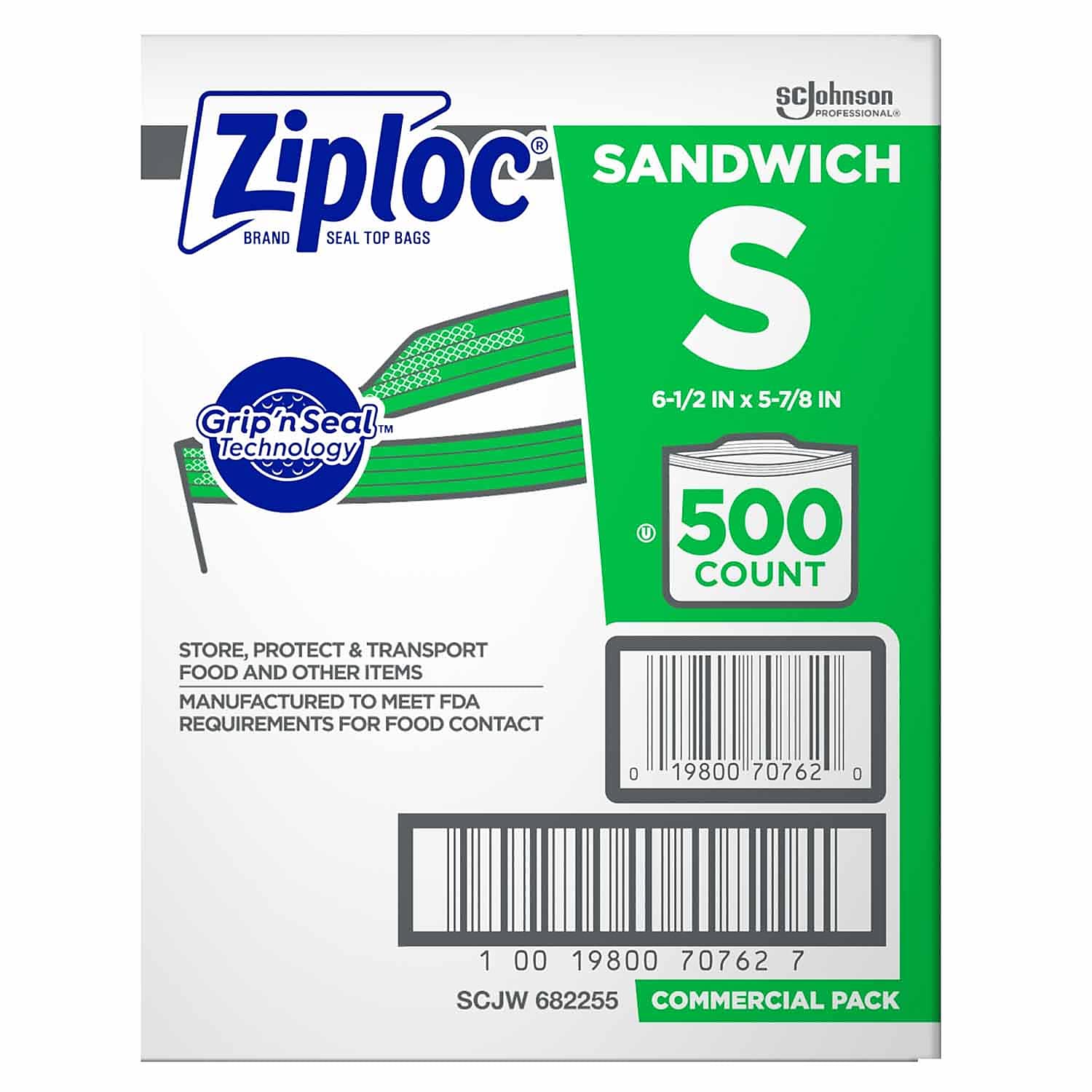Ziploc Double Zipper Sandwich Bags, 500 Bags/Carton