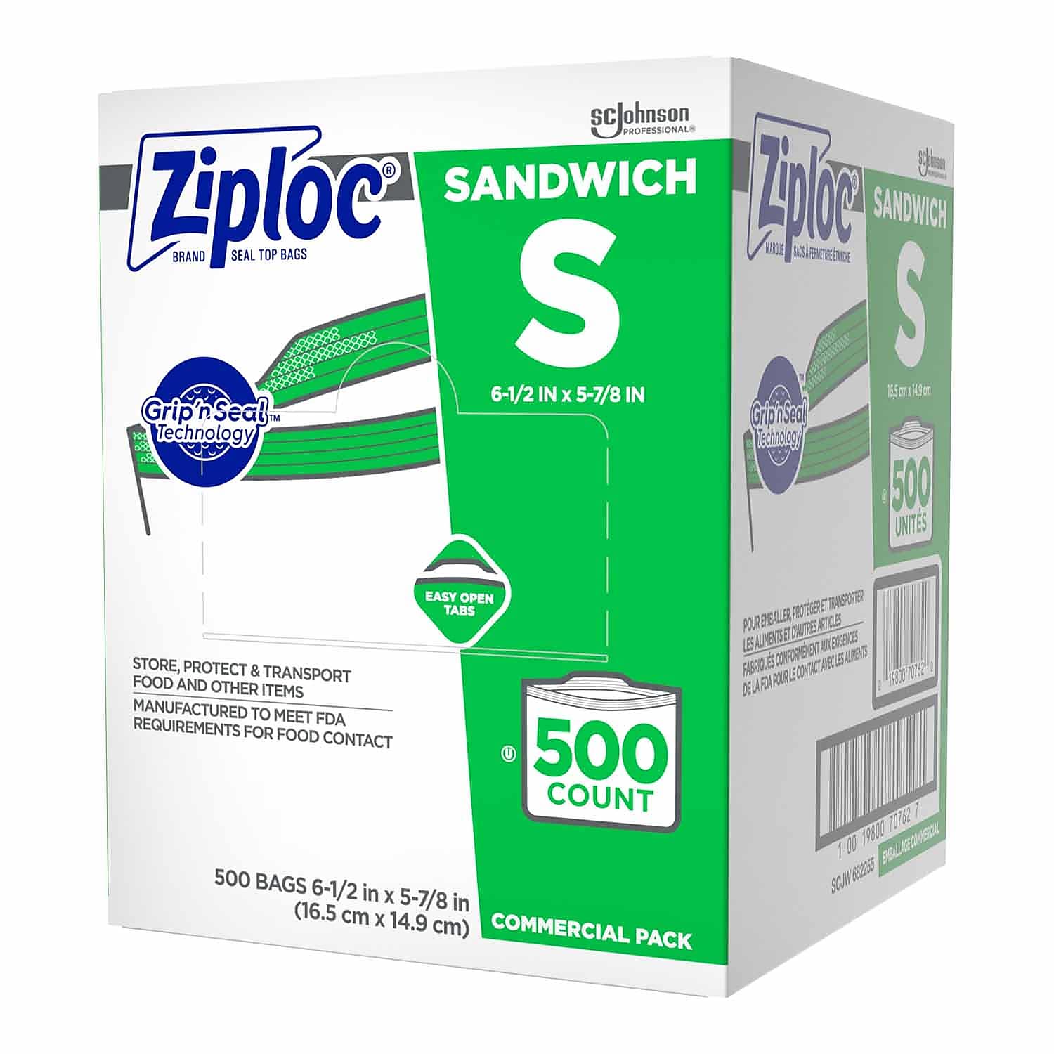 Ziploc Double Zipper Sandwich Bags, 500 Bags/Carton