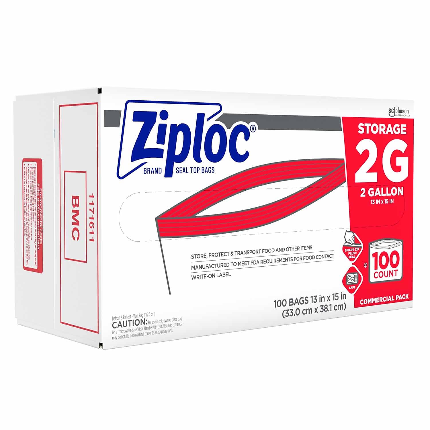 Ziploc Double Zipper Storage Bags, 2 Gallon, 100 Bags/Carton