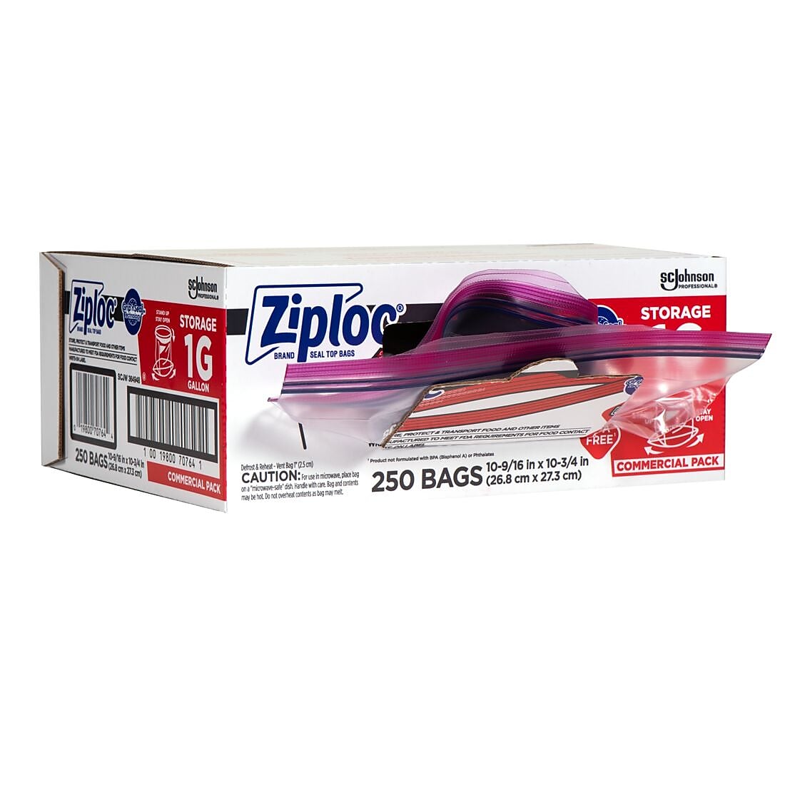Ziploc Double Zipper Storage Bags, Gallon, 250 Bags/Carton
