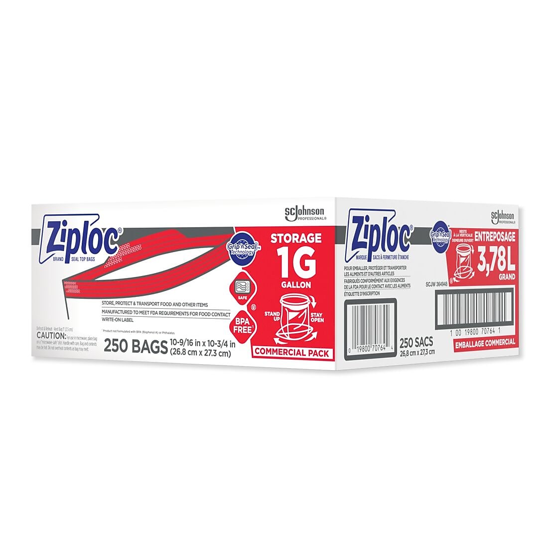 Ziploc Double Zipper Storage Bags, Gallon, 250 Bags/Carton