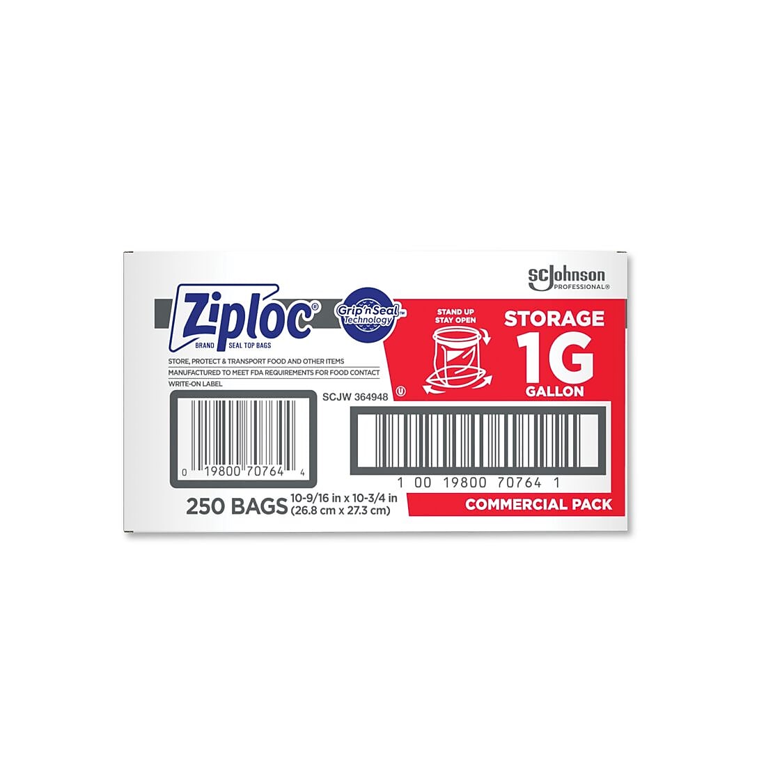 Ziploc Double Zipper Storage Bags, Gallon, 250 Bags/Carton