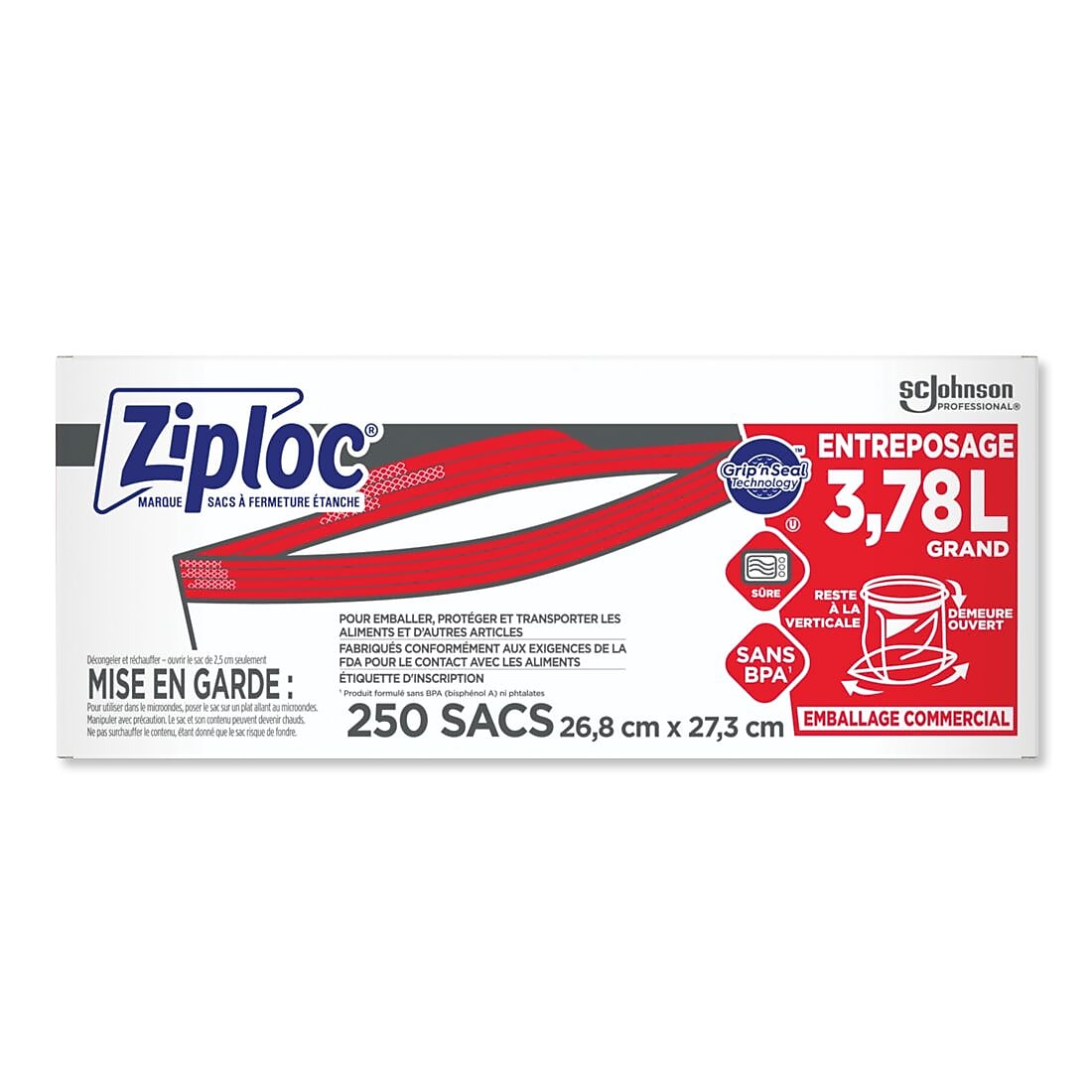 Ziploc Double Zipper Storage Bags, Gallon, 250 Bags/Carton