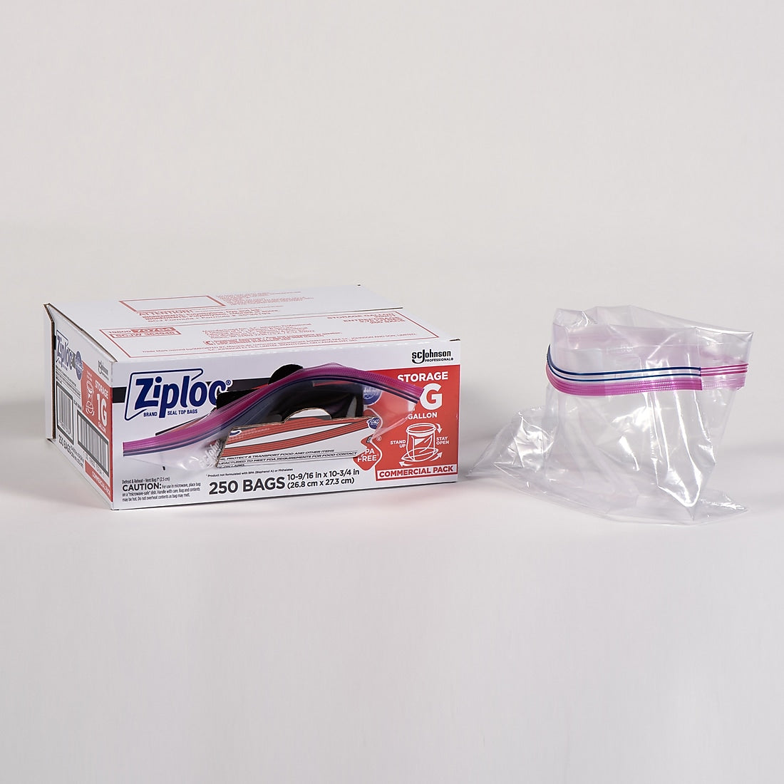 Ziploc Double Zipper Storage Bags, Gallon, 250 Bags/Carton