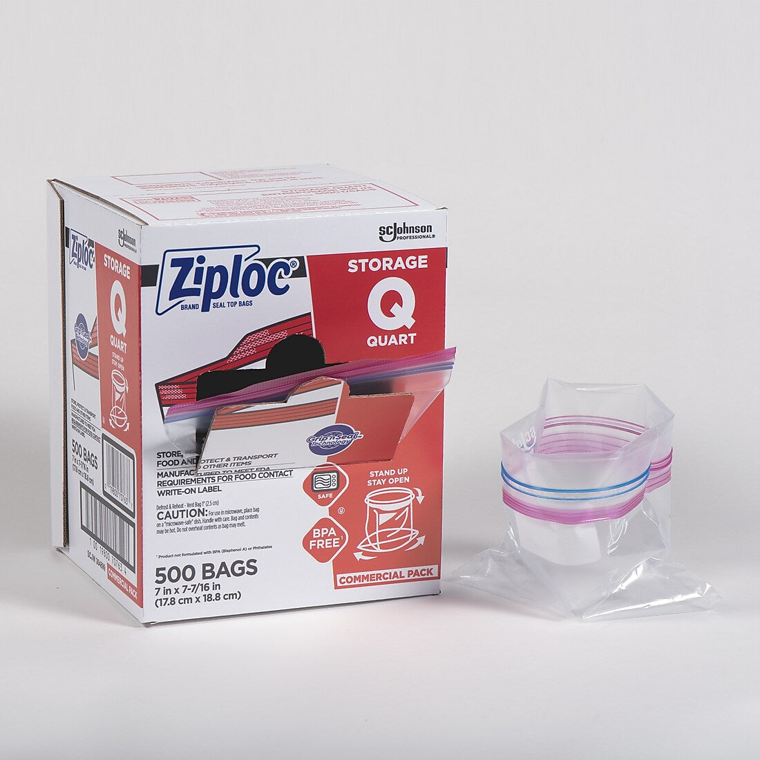 Ziploc Double Zipper Storage Bags, Quart, 500 Bags/Carton