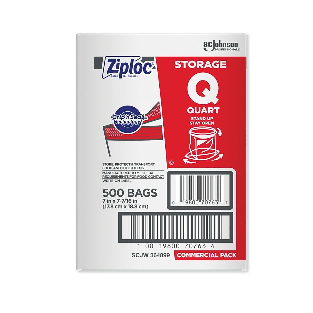 Ziploc Double Zipper Storage Bags, Quart, 500 Bags/Carton