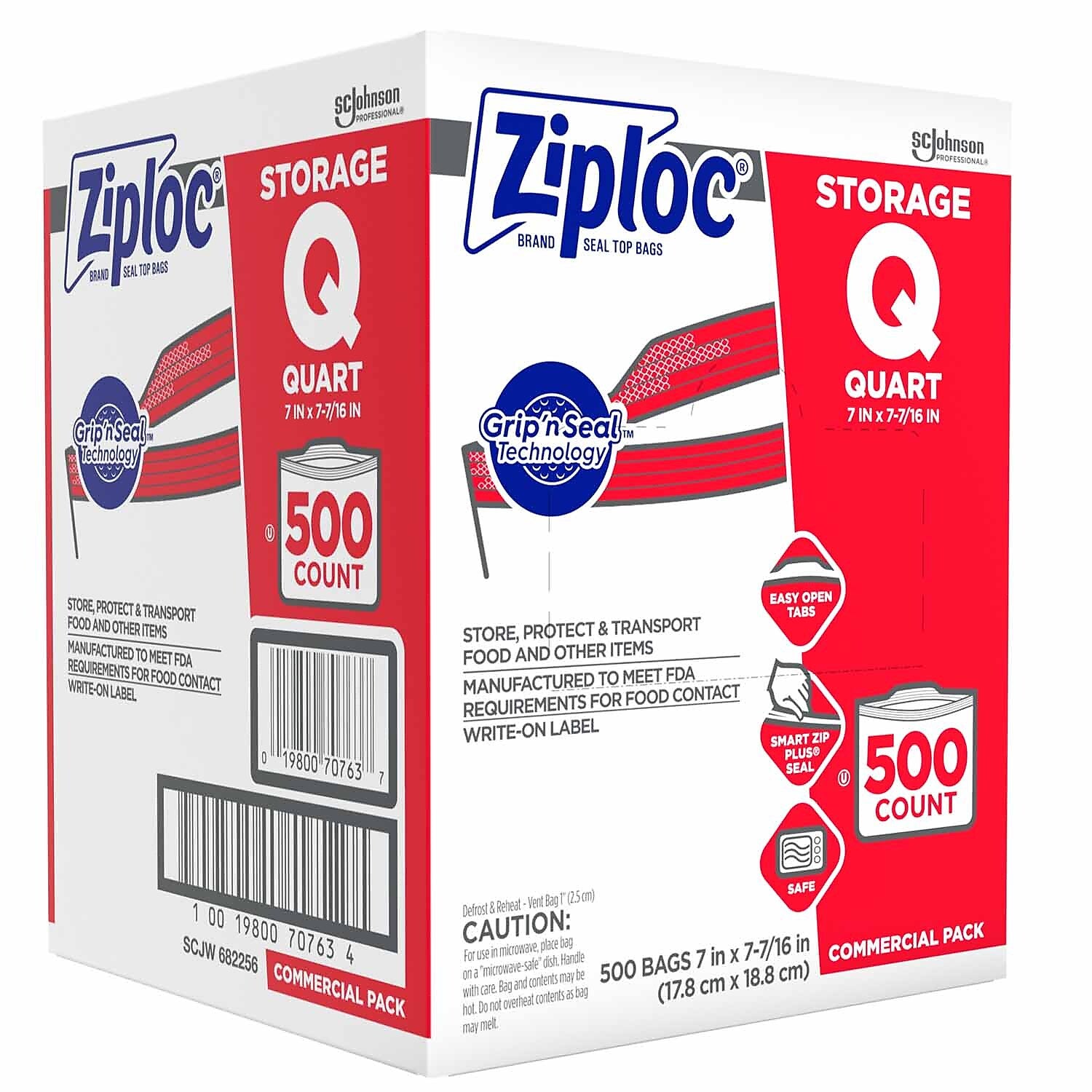 Ziploc Double Zipper Storage Bags, Quart, 500 Bags/Carton
