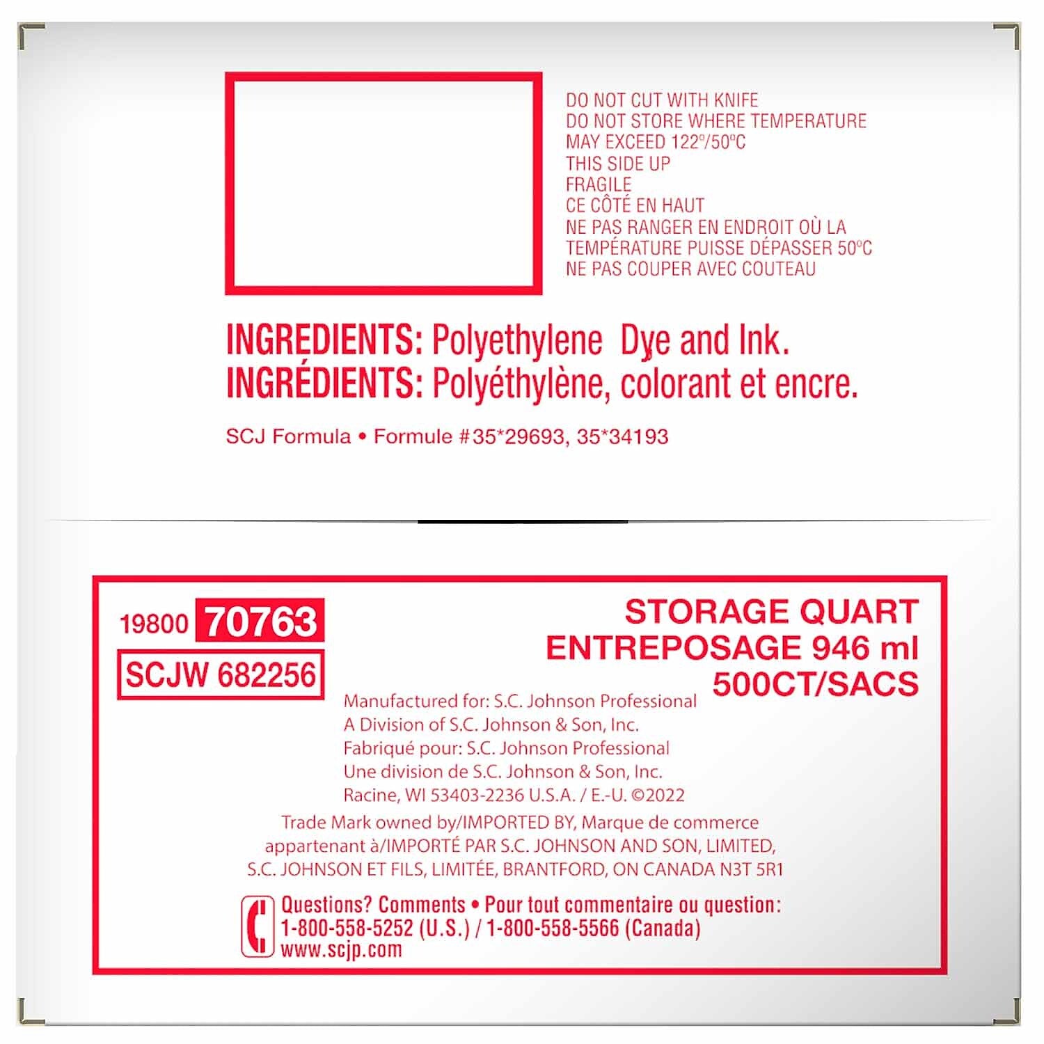 Ziploc Double Zipper Storage Bags, Quart, 500 Bags/Carton