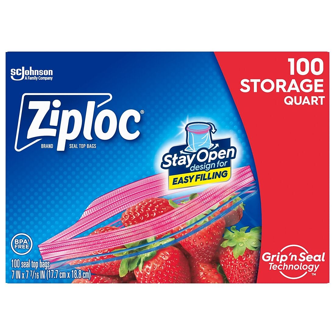 Ziploc Medium Storage Bags, 1 Qt., 100/Box