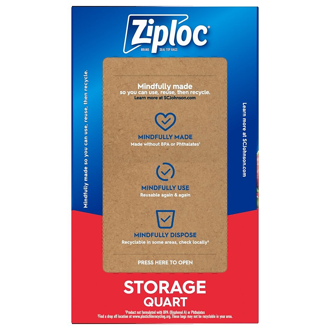 Ziploc Medium Storage Bags, 1 Qt., 100/Box