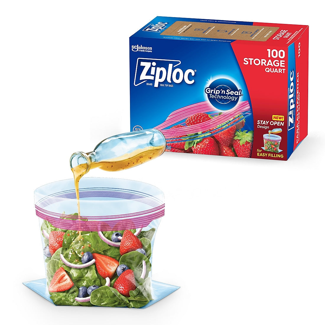 Ziploc Medium Storage Bags, 1 Qt., 100/Box
