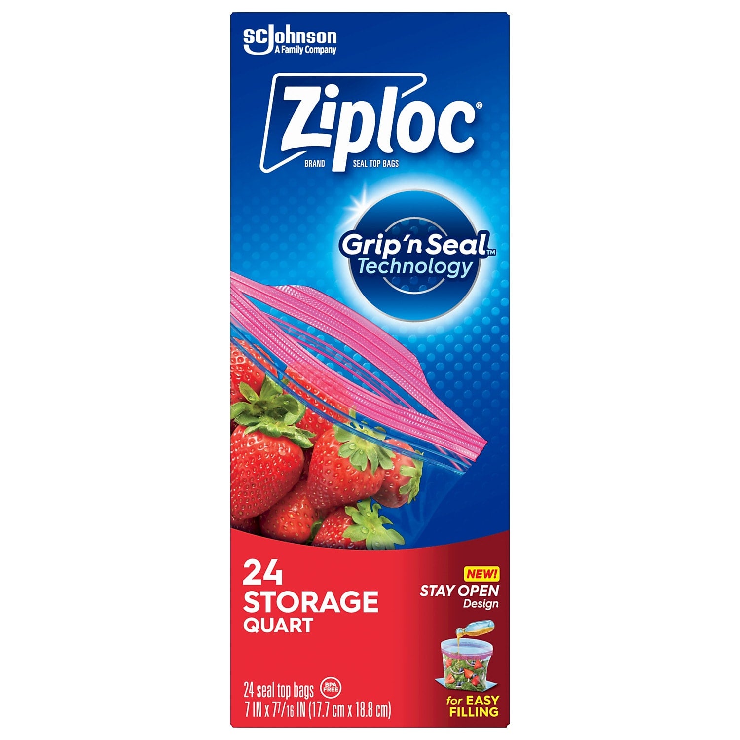 Ziploc Medium Storage Bags, 1 Qt., 24/Carton