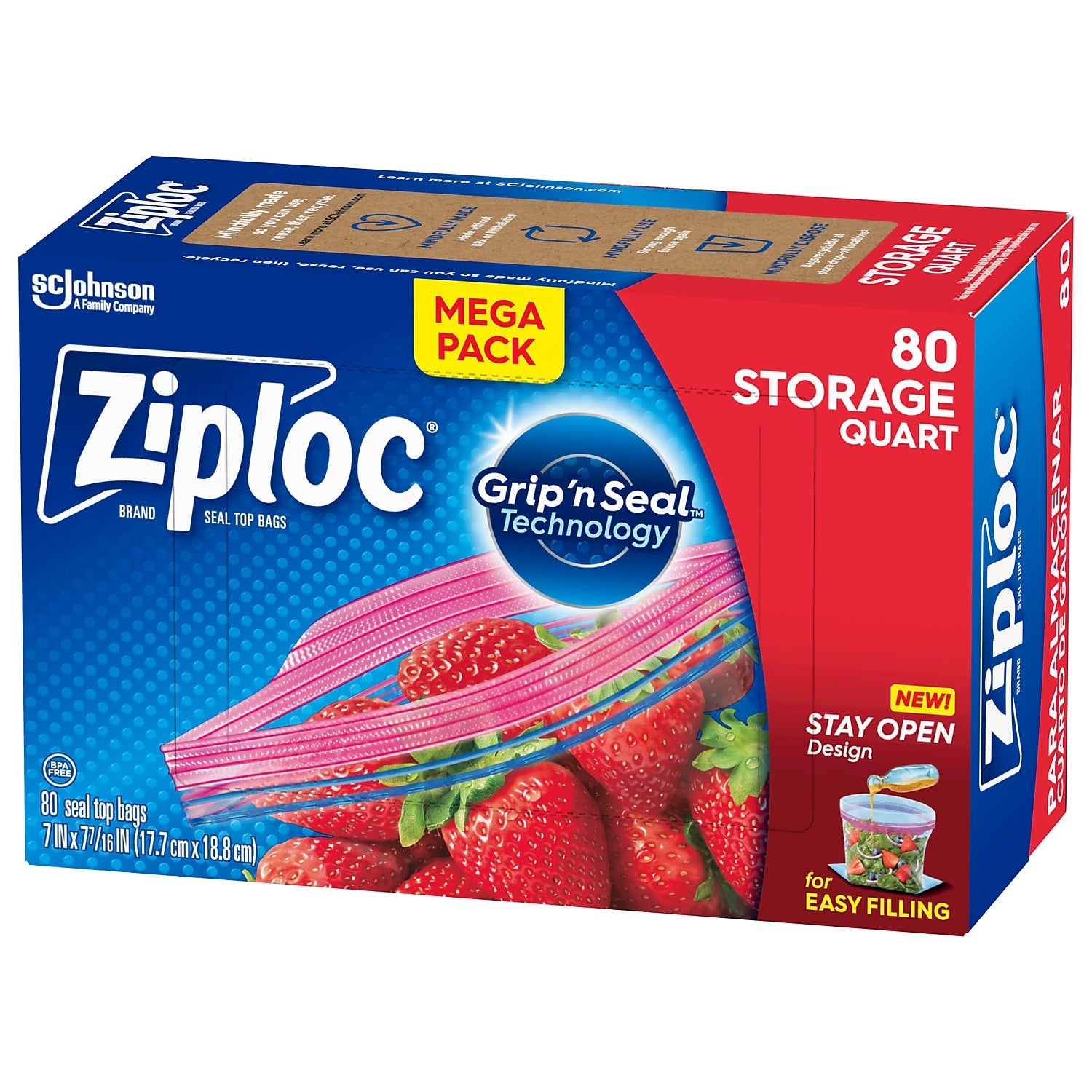 Ziploc Medium Storage Bags, 1 Qt., 80/Box