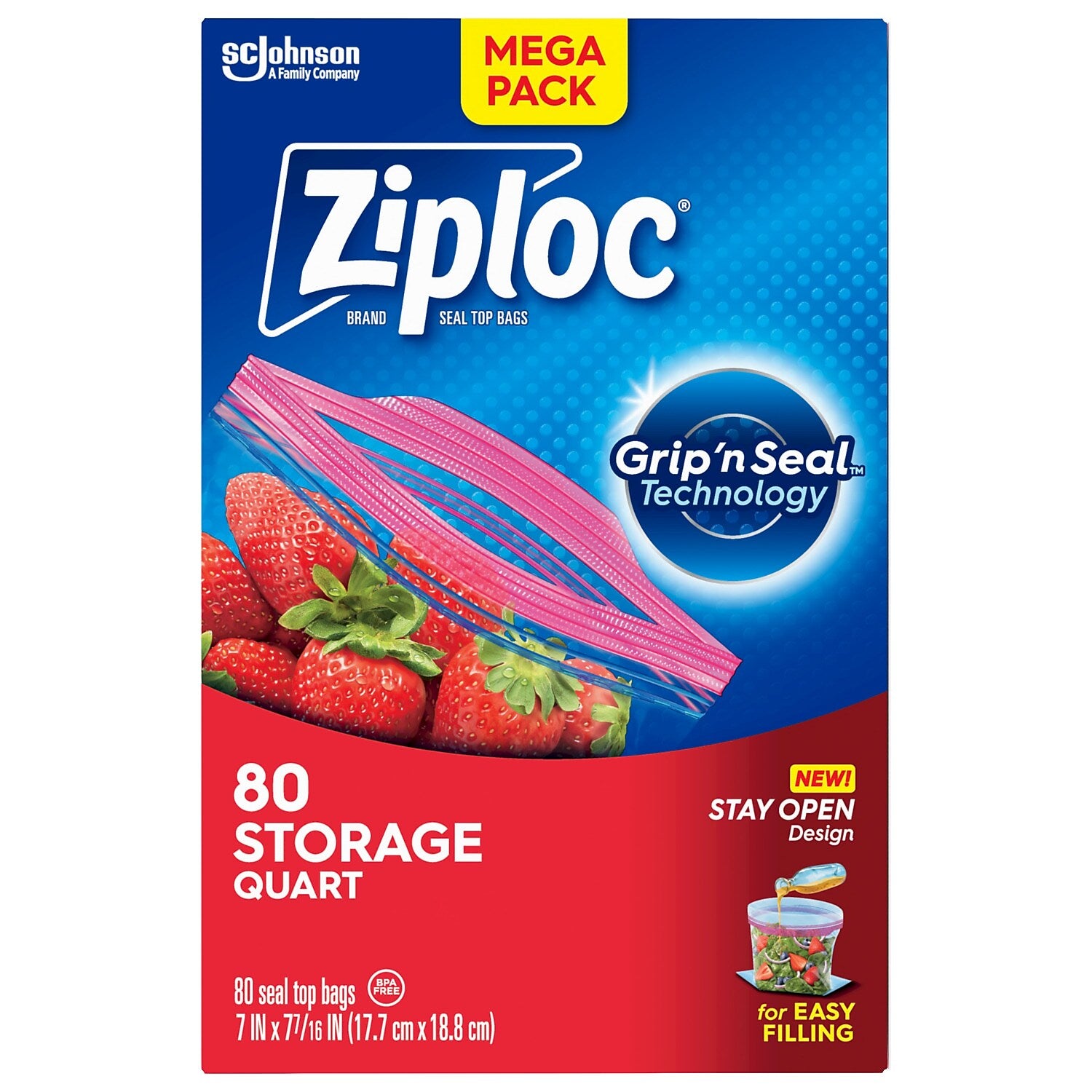 Ziploc Medium Storage Bags, 1 Qt., 80/Box
