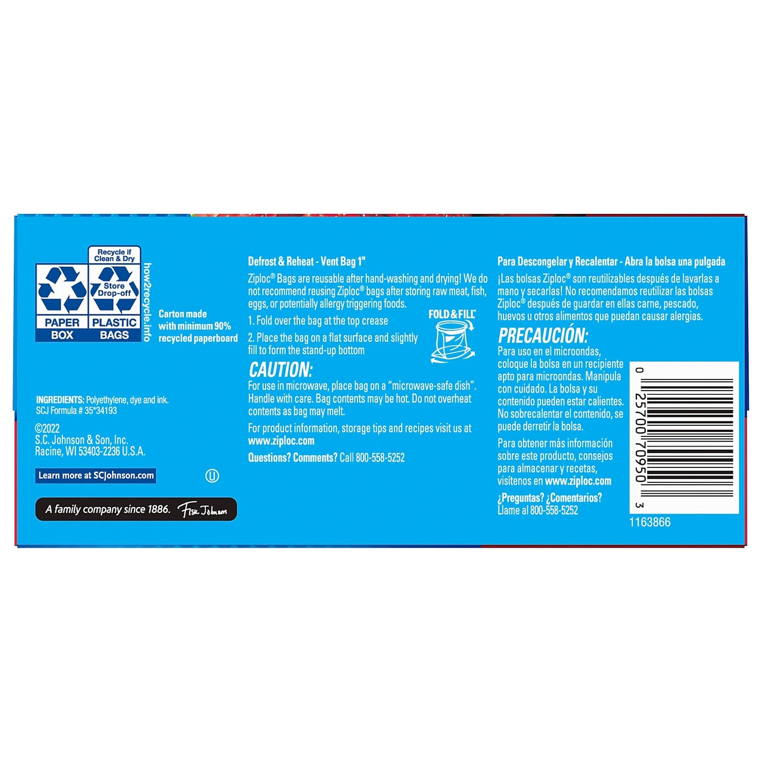 Ziploc Medium Storage Bags, 1 Qt., 80/Box