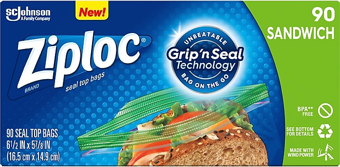 Ziploc Sandwich Bags, 90 Bags/Box