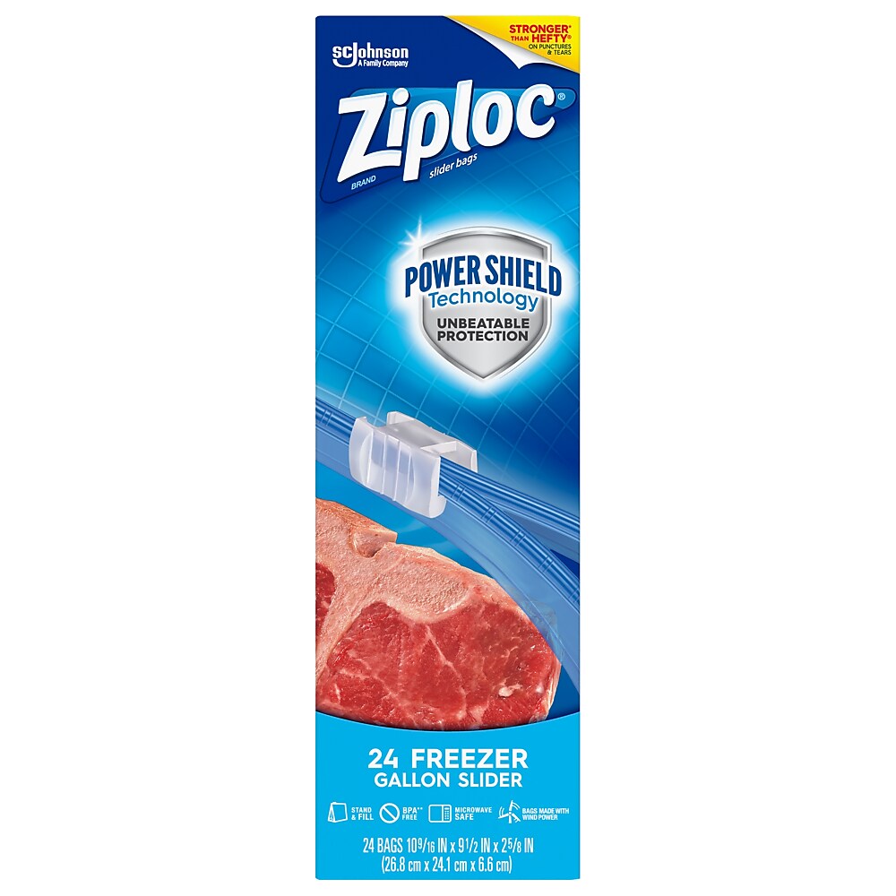 Ziploc Slider Freezer Bags, Gallon, 24/Carton