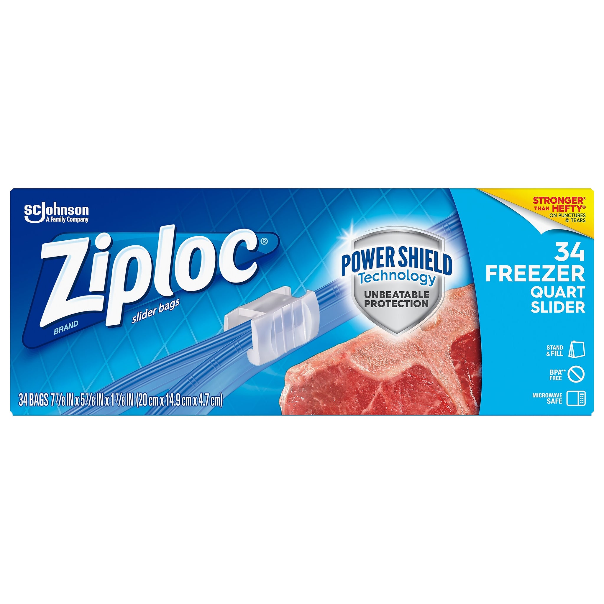 Ziploc Slider Freezer Bags, Quart, 34/Carton