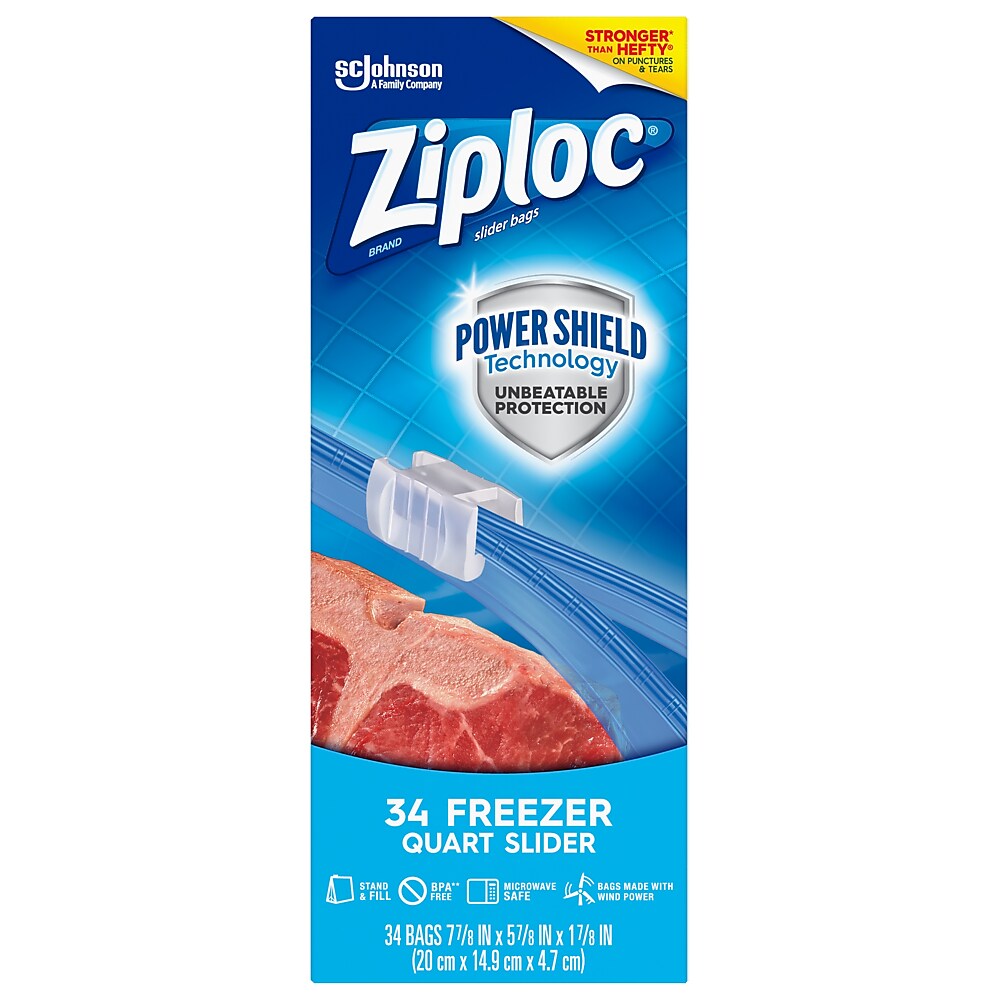 Ziploc Slider Freezer Bags, Quart, 34/Carton