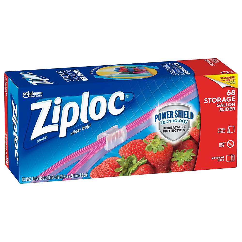 Ziploc Slider Storage Bags, Gallon, 68/Carton