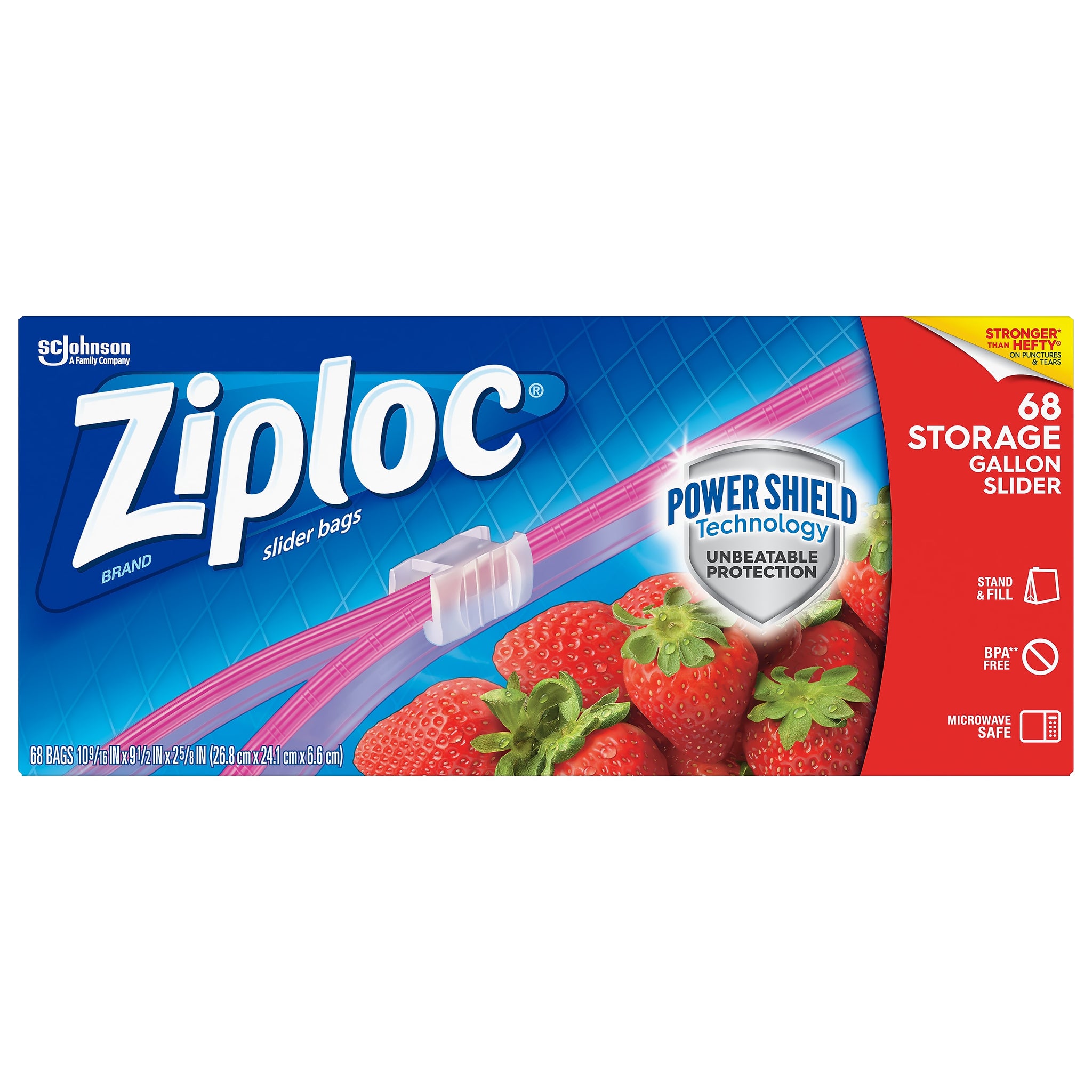 Ziploc Slider Storage Bags, Gallon, 68/Carton