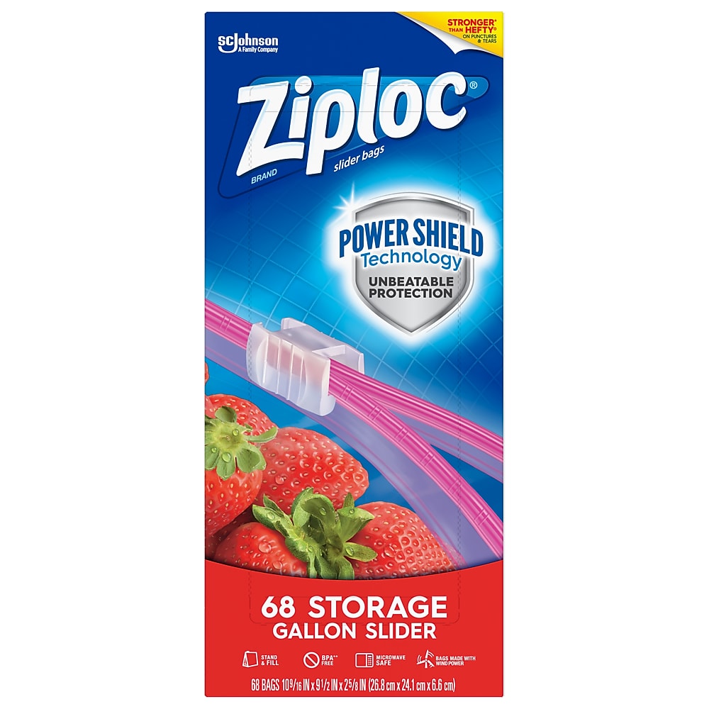 Ziploc Slider Storage Bags, Gallon, 68/Carton
