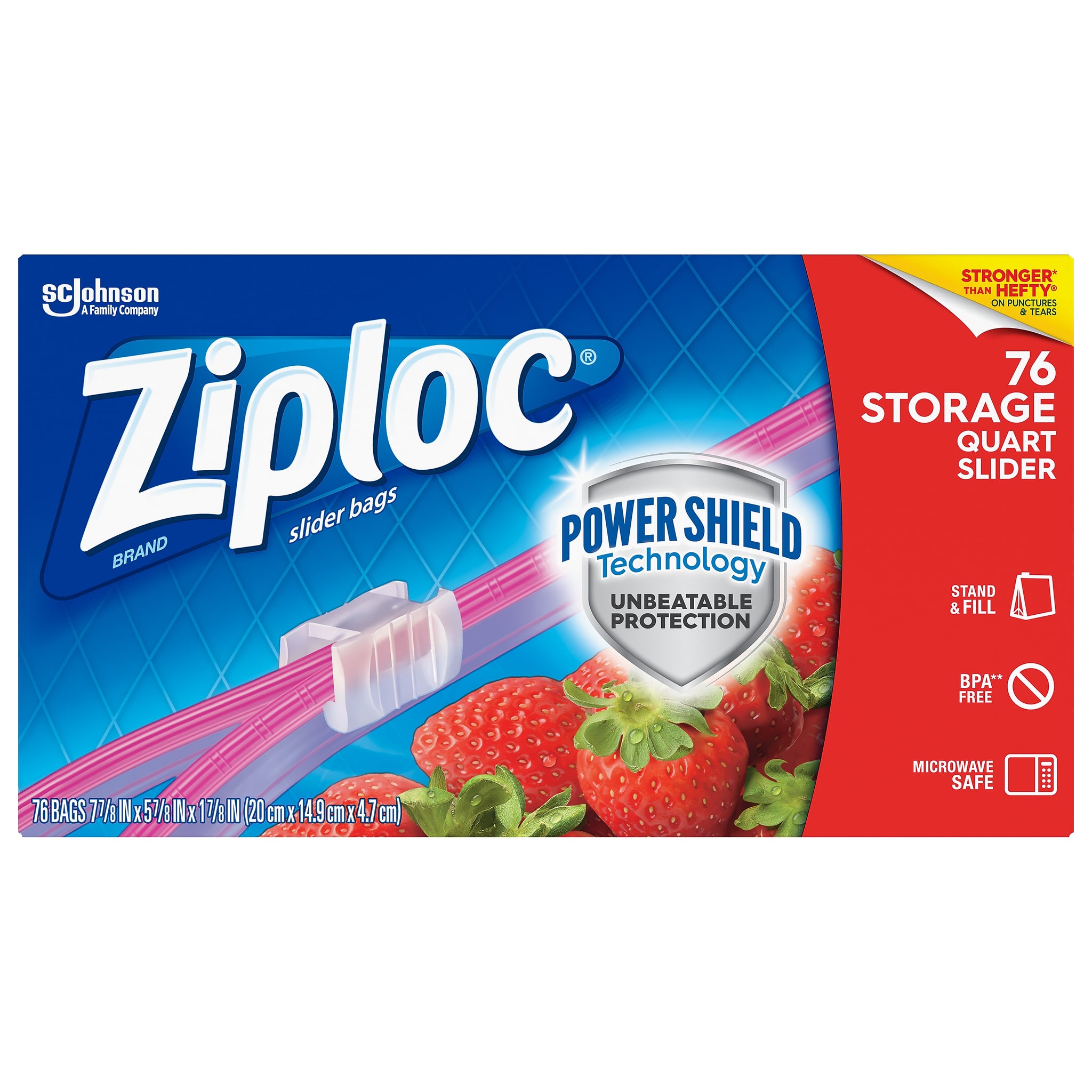 Ziploc Slider Storage Bags, Quart, 76/Carton
