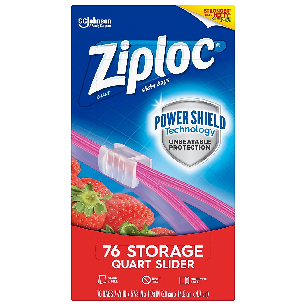 Ziploc Slider Storage Bags, Quart, 76/Carton