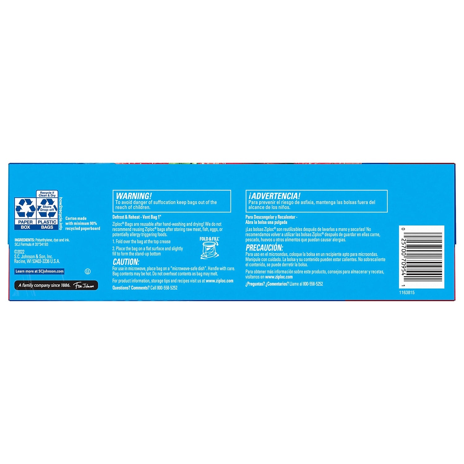 Ziploc Storage Bags, 1 Gal., 75/Box