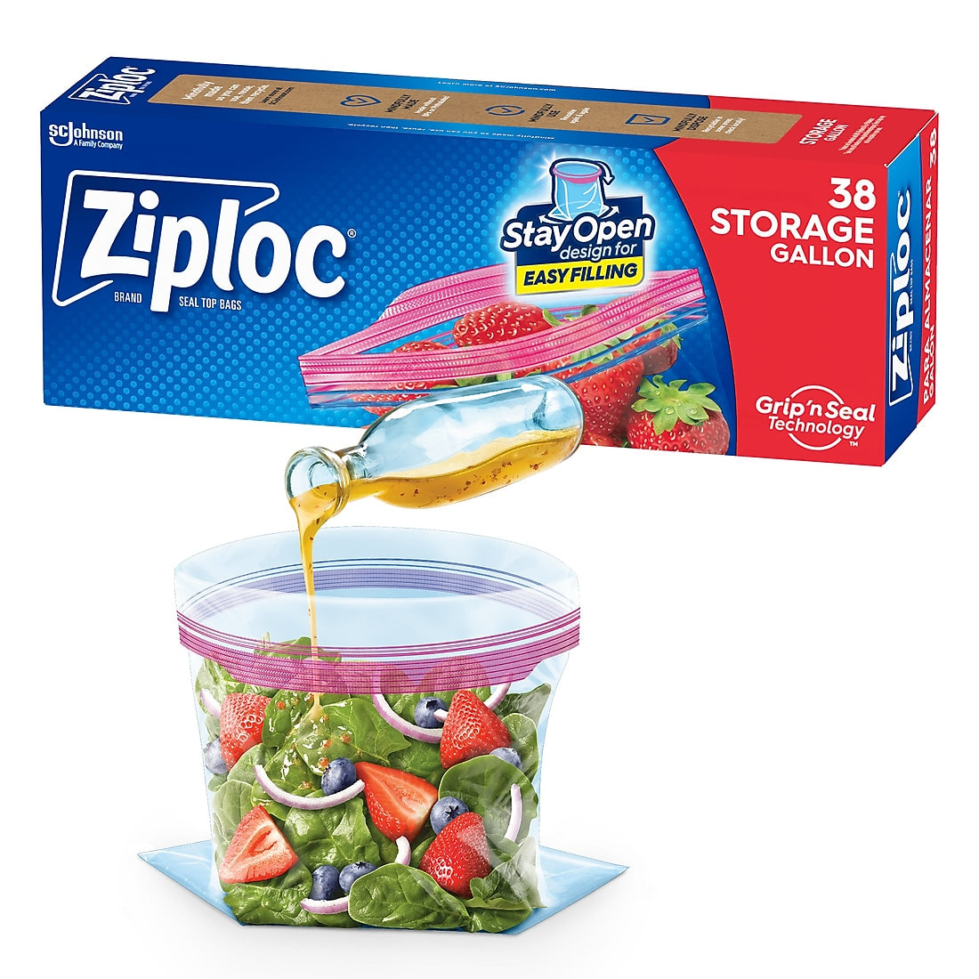 Ziploc Storage Bags, Gallon, 38/Box
