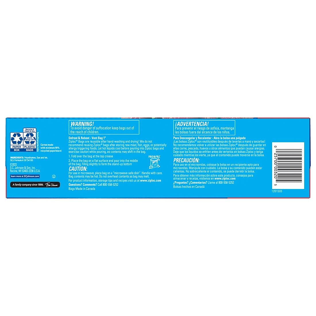 Ziploc Storage Bags, Gallon, 38/Box