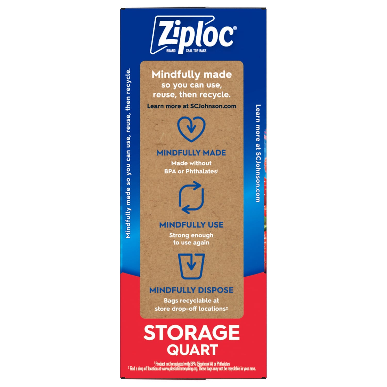 Ziploc Storage Bags, Quart, 48/Box