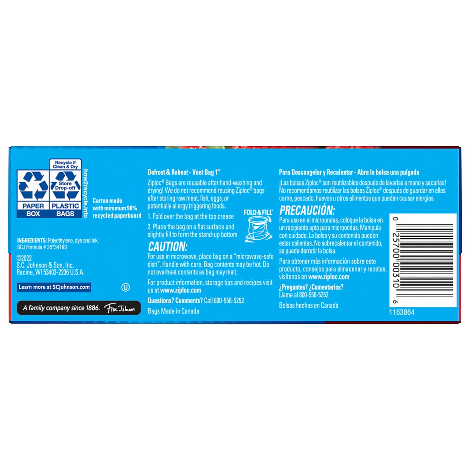 Ziploc Storage Bags, Quart, 48/Box